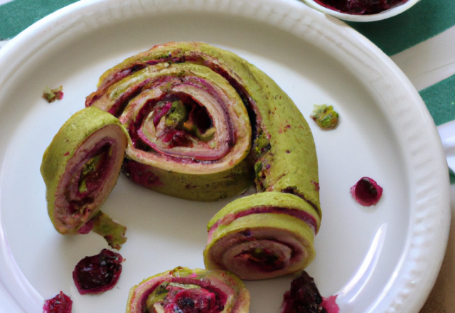 Roulé à la pistache et à la confiture de cerise