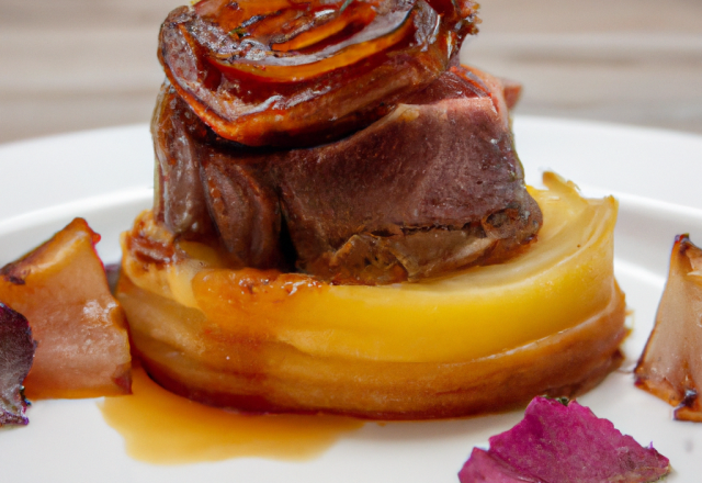 Tatin de poire et magret fumé à la Fourme d'Ambert