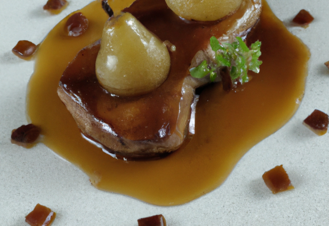 Aumonière de foie gras aux poires caramélisés