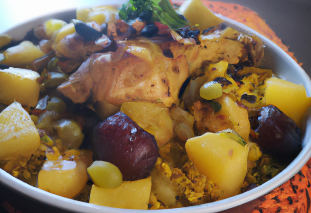 Tajine de chapon, pommes et raisins