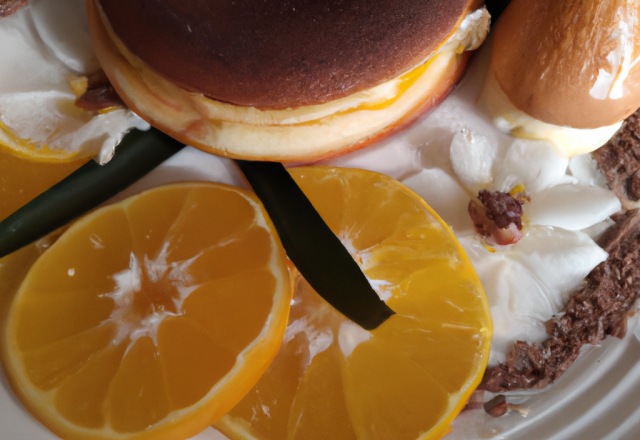 Biscuit au confit d'orange, crème brûlée vanille, suprême de chocolat