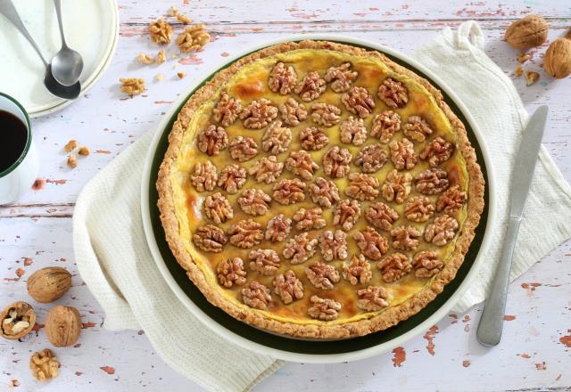 Tarte crème pâtissière à l’orange et Noix de Grenoble AOP