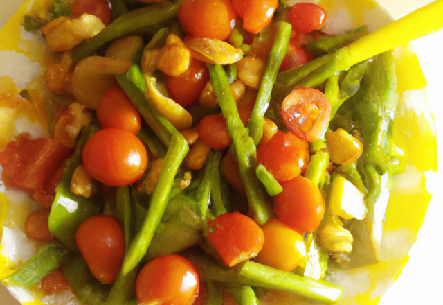 Salade de tomates et  de petits légumes poêlés