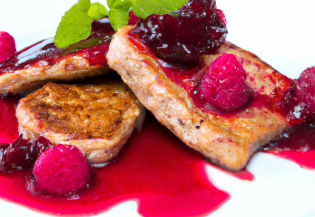 Escalopes de foie gras poêlées sauce aux framboises