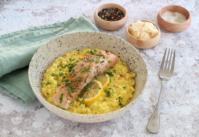 Risotto au safran et saumon à la vapeur