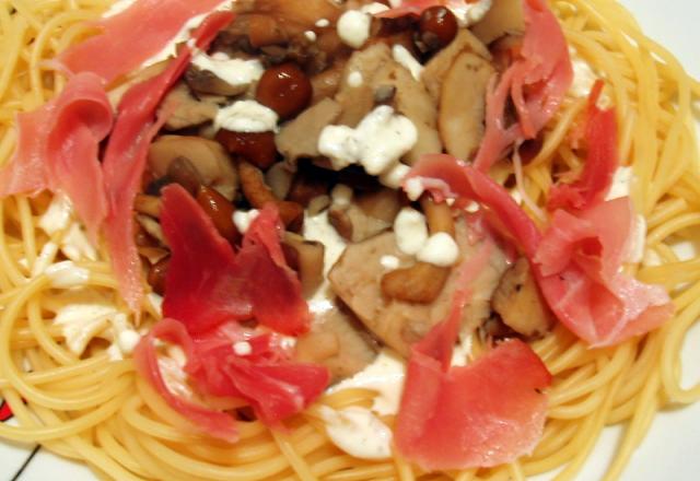 Spaghettis aux champignons et herbes fines