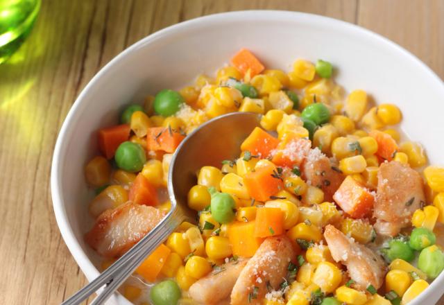 Maïsotto crémeux aux légumes, poulet et parmesan