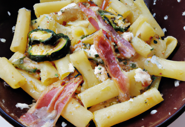 Mezze penne, courgettes et speck