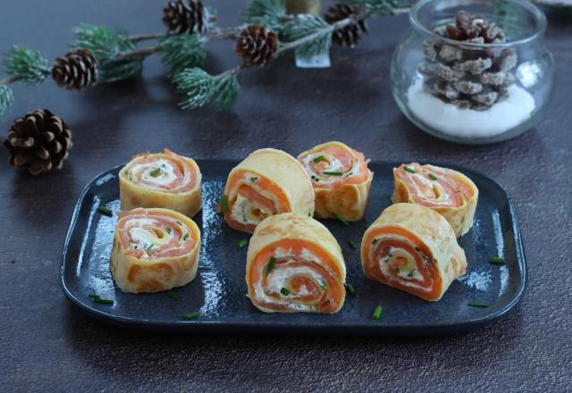 Roulés d'omelette et de saumon fumé