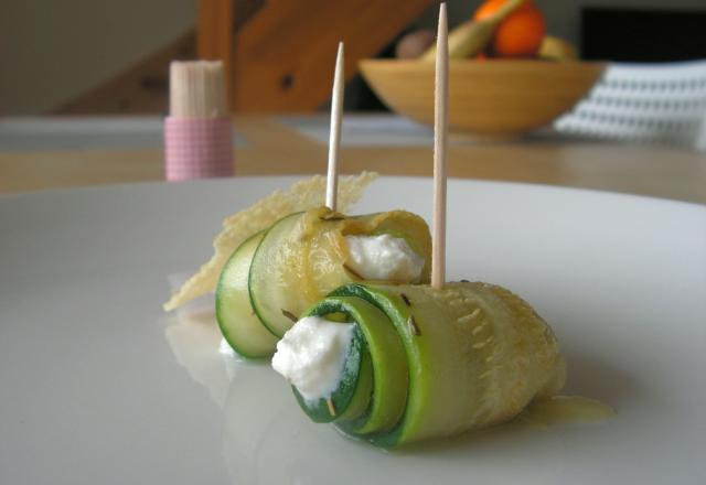 Roulés de courgette à la ricotta et au cumin