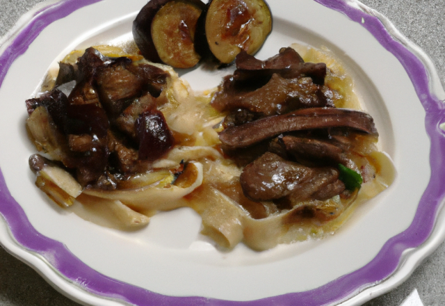 Tagliatelles fraîches aux aubergines et au magret de canard