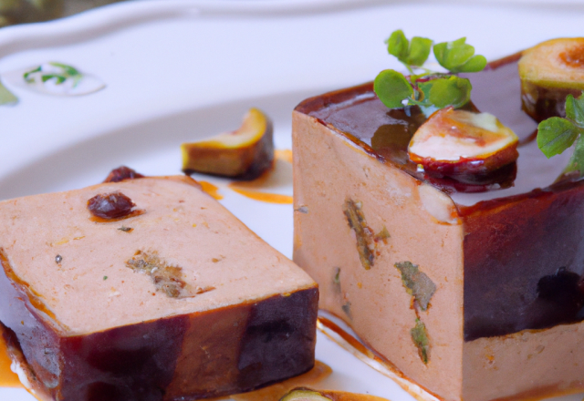 Terrine de foie gras au vin de noix et au pruneaux