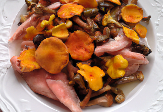 Pintade aux pêches et aux chanterelles