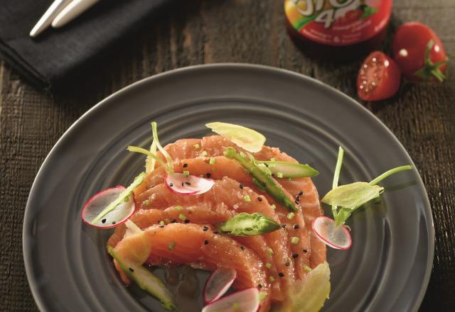 Carpaccio de truite et salade de légume croquants