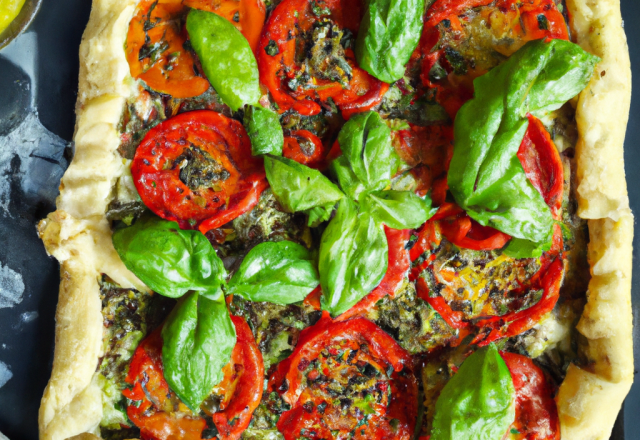 Tarte feuilletée aux tomates / basilic et caprice des dieux.