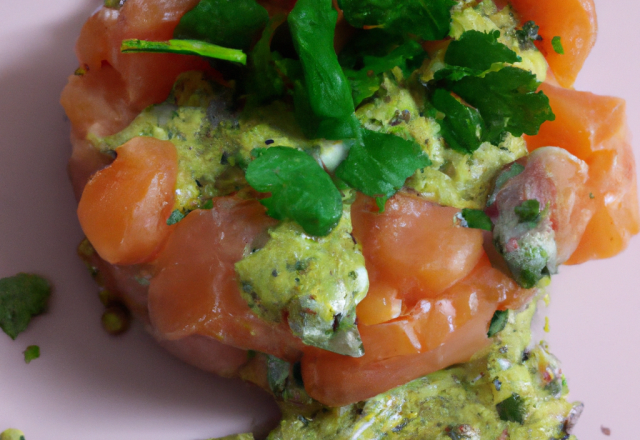 Tartare de saumon à la coriandre et émulsion d'huitres