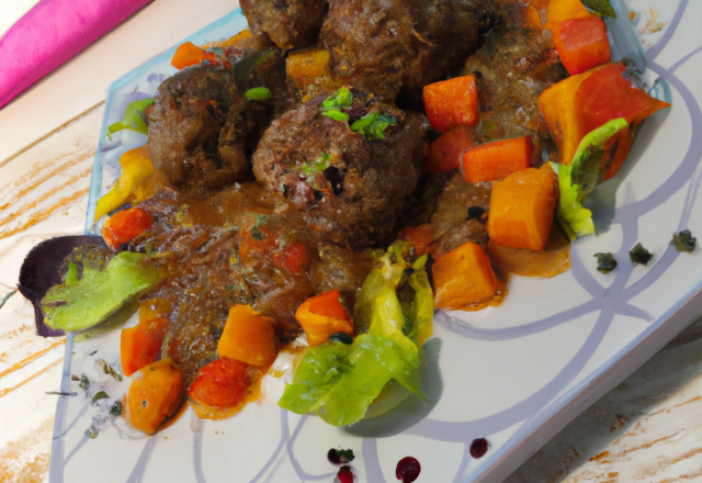 Boulettes de bœuf et émincé de légumes