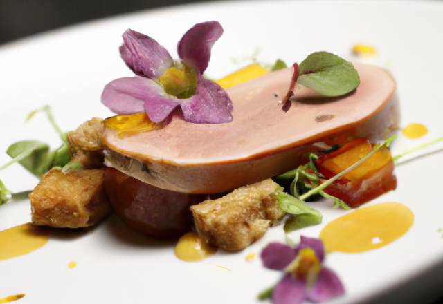 Assiette de foie gras d'oie et fleurs comestibles