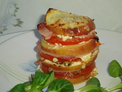 Millefeuilles tomate, pomme et jambon