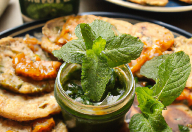 Galettes indiennes et chutney à la noix de coco et à la menthe