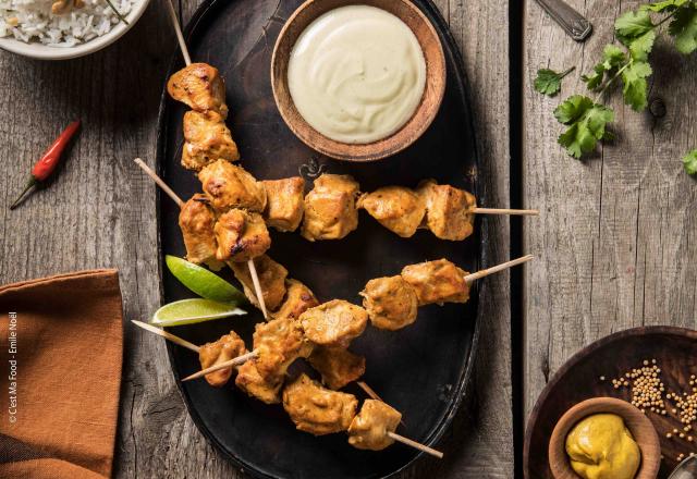 Brochettes de poulet à l’indienne et moutarde tandoori