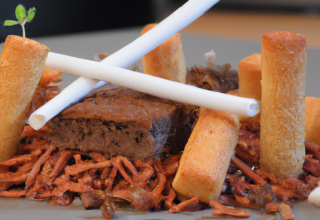 Sablé au chocolat, crème parfumée au vin de Paille et Griottines de Fougerolles