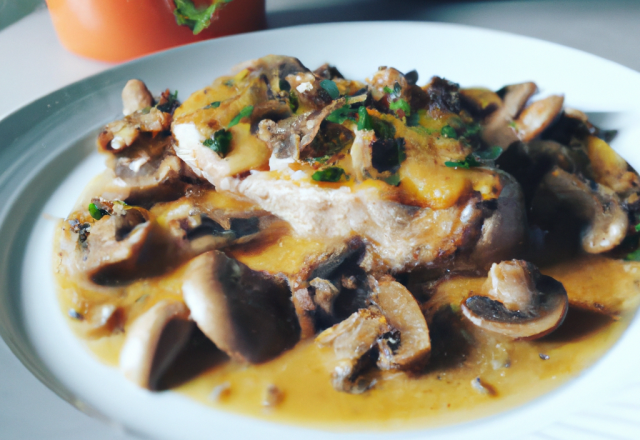 Poulet à la moutarde, aux champignons et à l'estragon