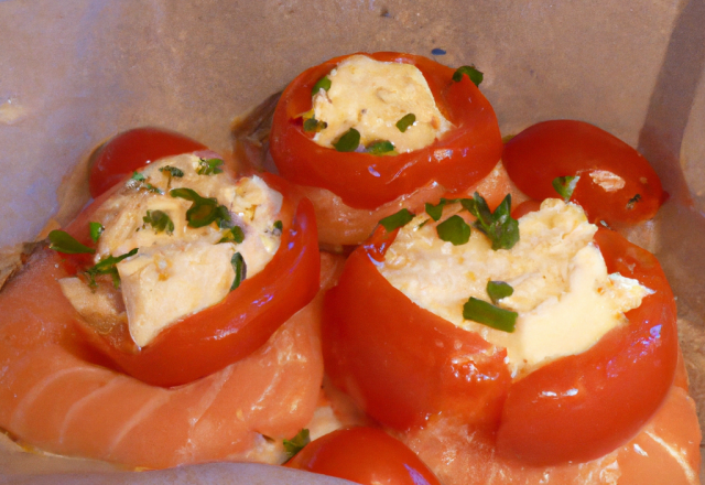 Papillote de saumon tomate et roquefort