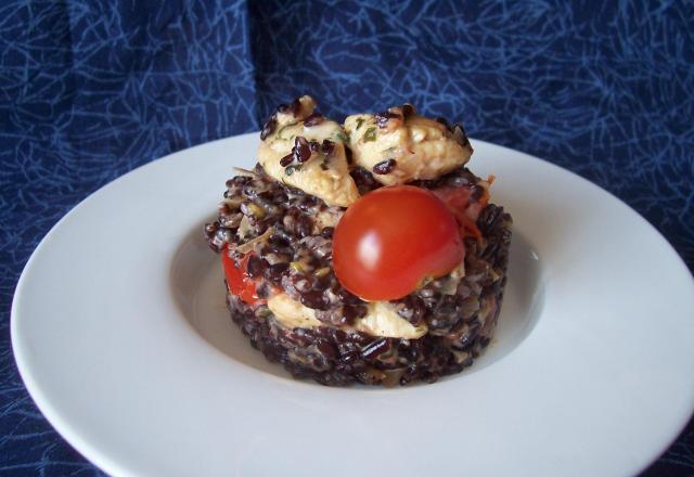 Risotto vénéré, tomates, poulet et estragon