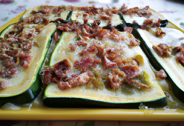 Lasagnes de courgettes et petits lardons