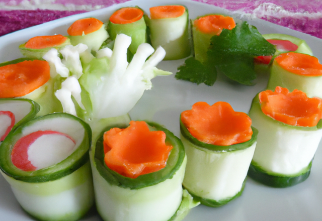 Rouleau concombre, carotte et surimi