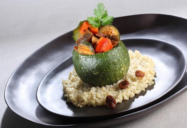 Mini courgette ronde farcie de Tajine de légumes grillés