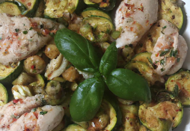 Poêlée de dinde aux courgettes et au basilic