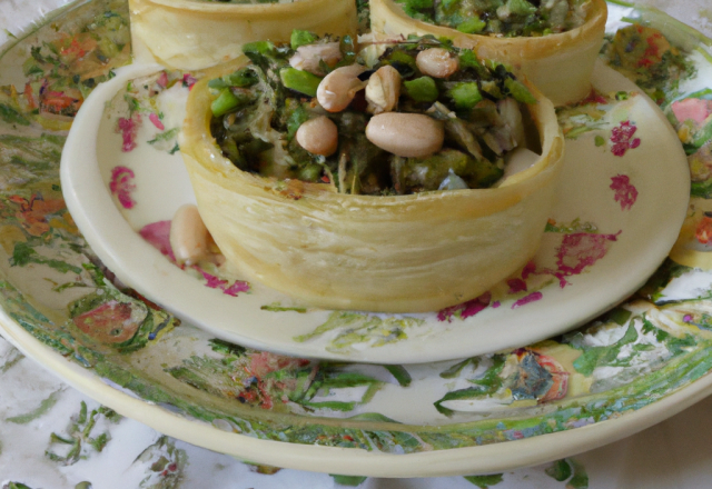 Salade de haricots Tarbais-saveur fenouil, noix de saint Jacques en croûte verte