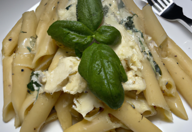 Penne aux 3 fromages et basilic