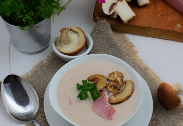 Velouté de champignons au jambon