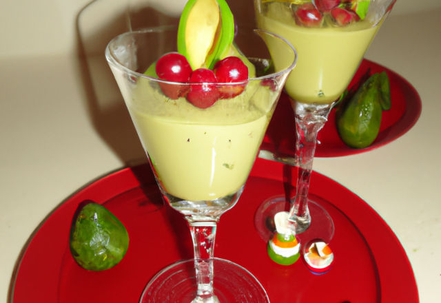 Verre'in mousse d'avocat,famboises ,café au groseille