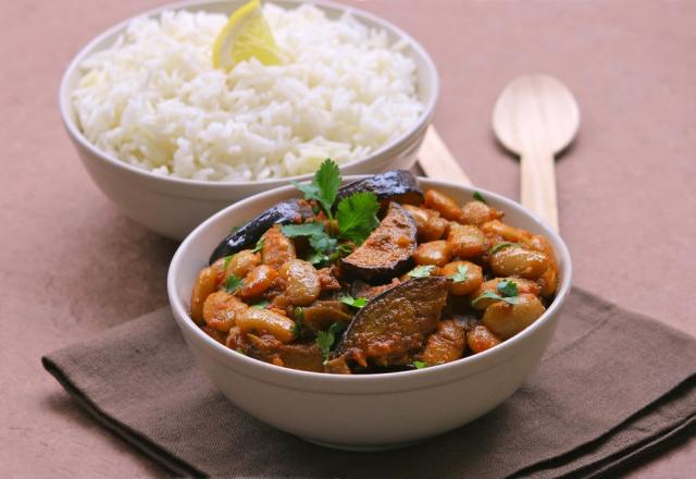 Haricots Tarbais à l'indienne aux aubergines et riz Basmati au citron par Silvia Santucci