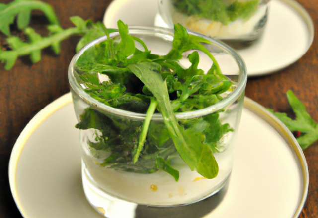 Verrine de bonite acidulée sous lit de roquette