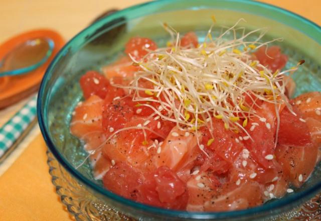 Tartare saumon, pamplemousse et citron