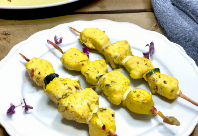 Brochette de blanc de poulet mariné au curry/miel façon des île