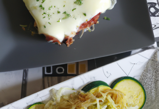 Gratin courgette spaghettis tartare et cottage