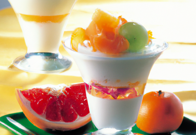 Verrine blanche entre deux fruits