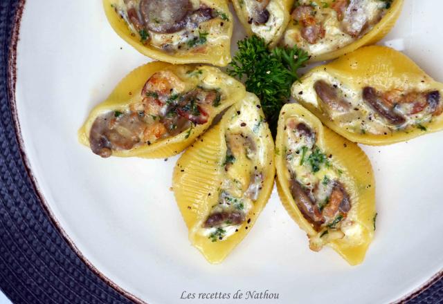 Conchiglioni farcis au lard, champignons et Reblochon