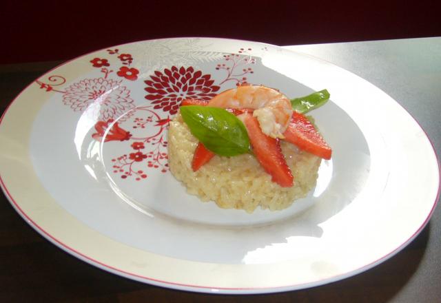 Risotto aux fraises et crevettes roses