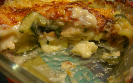 Gratin de ravioles du Royans aux courgettes et saumon fumé