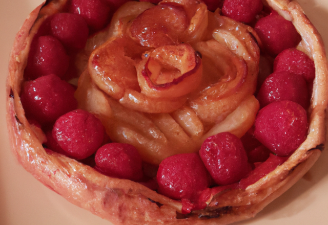 Tarte tatin aux pommes et framboises