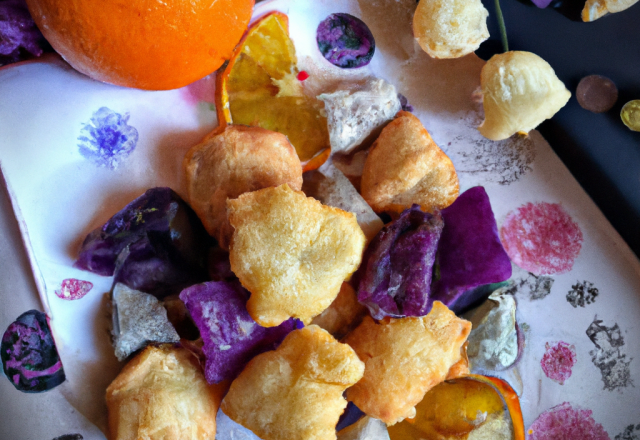 Beignets de lotte Bretonne en trio d'agrumes confits, croquants d'artichauts violets