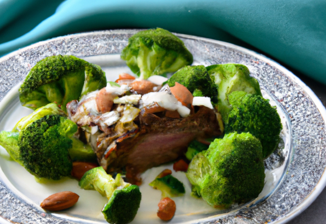 Carré d'agneau en croûte de roquefort et brocolis aux amandes