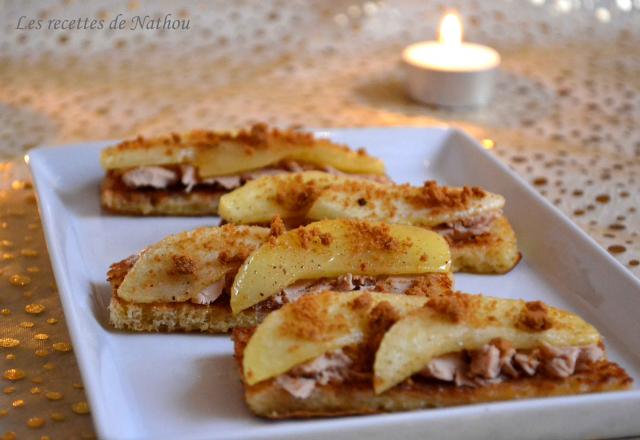 Toasts de pain perdu au foie gras, pomme et spéculoos